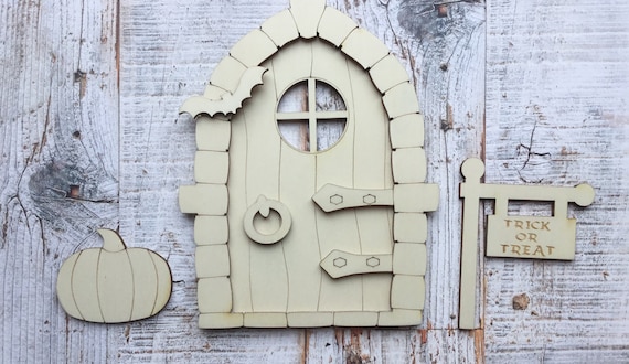 3d BRAND NEW unpainted laser cut blank 3D Halloween faerie elf goblin fairy door available in 3 different sizes, perfect for crafting