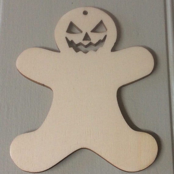 pack of 10 unpainted laser cut Halloween gingerbread men in 2 sizes, perfect for crafting garlands and bunting