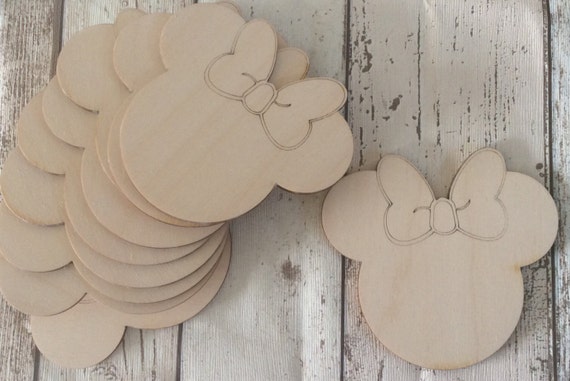 pack of 10 unpainted laser cut Minnie Mickey Mouse heads with choice of holes or not perfect for crafting into a garland