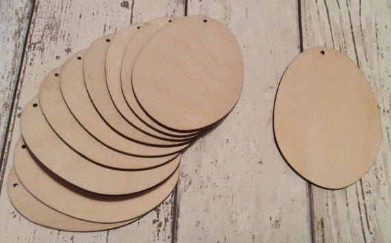 Pack of 10 unpainted laser cut  Easter eggs perfect for crafting available with choice of holes and available in 4 sizes
