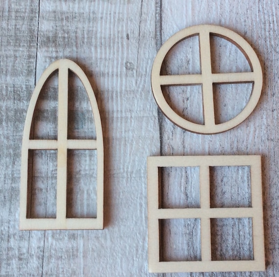 Pack of 10 unpainted laser cut blank faerie fairy elf leprechaun windows in round  arch or square perfect for crafting