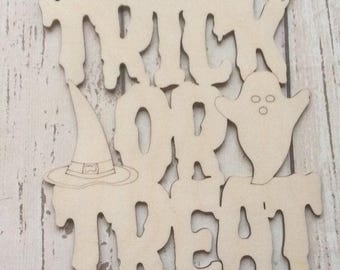 Cute laser cut wood scary halloween trick or treat  plaque 2 designs,  party decoration
