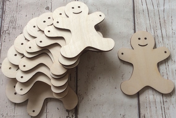 pack of 10 unpainted laser cut blank gingerbread men - available in 2 sizes, perfect for crafting garlands and bunting