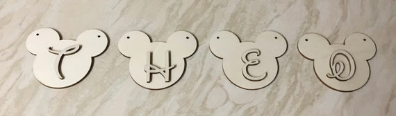 Personalised unpainted laser cut Minnie or Mickey Mouse bunting garland