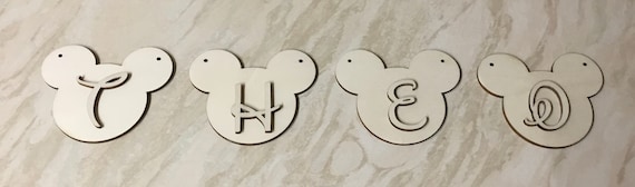 Personalised unpainted laser cut Minnie or Mickey Mouse bunting garland