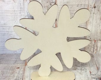 Single unpainted laser cut freestanding giant Christmas snowflake 20cm tall perfect for crafting, decopatch or pyrography