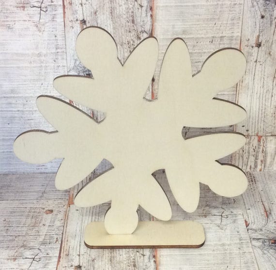 Single unpainted laser cut freestanding giant Christmas snowflake 20cm tall perfect for crafting, decopatch or pyrography