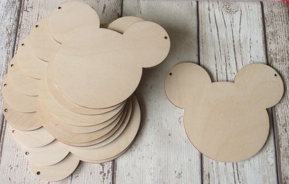 pack of 10 unpainted laser cut Minnie Mickey Mouse heads with choice of holes or not, perfect for crafting into a garland