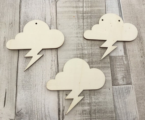 pack of 10 unpainted laser cut cloud with lightning bolt available with or without holes
