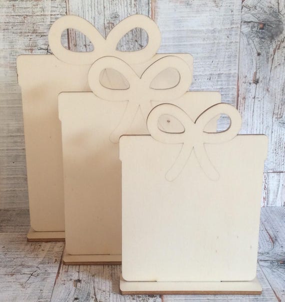 Single unpainted laser cut wood gift box perfect for crafting - freestanding on plinth available in 3 different sizes