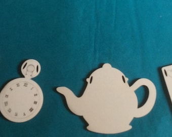 Alice in Wonderland Mad Hatters Tea Party garland, six items in all, available with holes, slits or blank