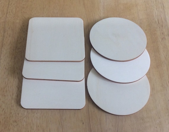 Pack of 3, 5 or 10 laser cut wooden coasters - square or round - pyrography, decopatch