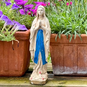 Vintage Virgin Mary Statue, Madonna Statue, Christian Religious Sculpture, Chalk/Plaster Statue, Our Lady of Lourdes, Private Chapel