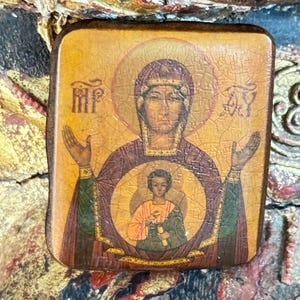 Madonna Icon, Vintage Religious Home Altar Decor, Hand Made Byzantine Icon, Devotional Religious Art