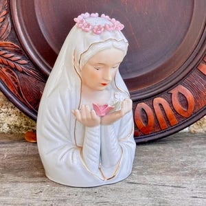 Vintage French Bisque Porcelain Bust of Our Lady, Virgin Mary, Bust of Madonna Figurine/Sculpture, Saint Vierge, Ceramic Our Lady Statue