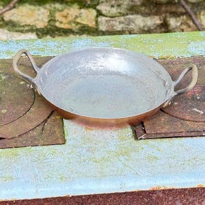 Vintage Copper Gratin Dish With Brass Handles, Stove Plate Casserole, French Kitchen Lined Copper Utensil