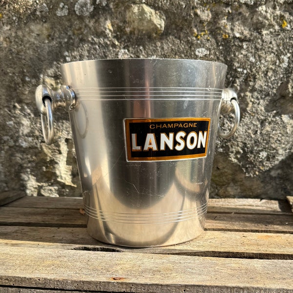 Champagne Ice Bucket, Old French Ice Bucket, Wedding Gift Bottle Cooler, Lanson Champagne Advertising Ice Bucket