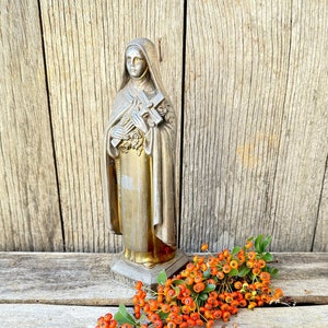 St Thérèse Statue, Saint Theresa  Sculpture, Antique French Church Religious Icon, Christian Art  Spelter Figurine of St Therese