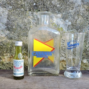 Vintage Pastis Carafe, Glass and Miniature Bottle Promotional Advertising For Casanis, Iconic 1960s French Bistro Barware