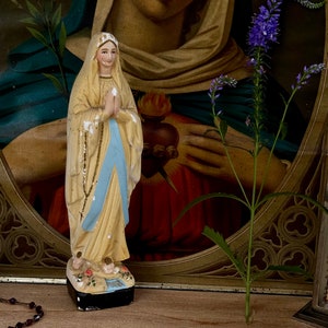 Vintage Virgin Mary Statue, Madonna Our Lady of Grace, Christian Religious Sculpture, Pene AtelierPlaster Statue, Our Lady of Lourdes