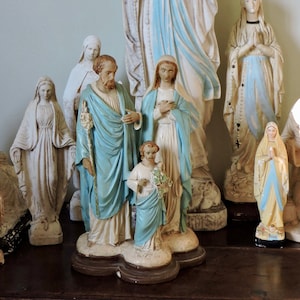Holy Family Statue, Antique Church Decor, Religious Work of Art, Vintage French Religious Statues, Our Lady of Grace, Devotional Art