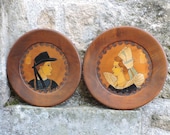 1930s Wall Plaques - 2 French Vintage Breton Pictograph Souvenirs - PAIR of Wall Hanging Diorama Wall Plates - French Furniture