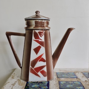 1920s Coffee Pot, French Art Deco Enamel Coffee Kettle, Granitware Cafetiere/Percolator