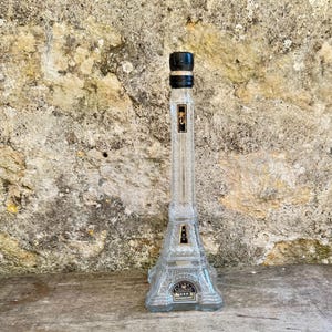 Eiffel Tower Brandy Bottle with Cork, Tall Decanter,  Vintage French Bar/Home Décor, Brandy Glass Bottle, Cognac Eiffel Glass Bottle
