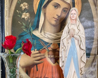 Estatua antigua de la Virgen María, figura de la Virgen, estatua francesa vintage de Nuestra Señora de la Gracia, escultura religiosa, firmada por Saint Vierge Pene