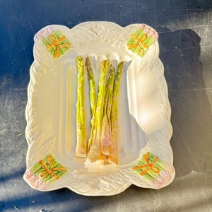 Vintage Majolica Asparagus Serving Platter, Authentic French Country Asparagus Decorated Ceramic Plate, Dining Table Centrepiece