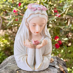 Vintage French Bisque Porcelain Bust of Our Lady, Virgin Mary, Bust of Madonna Figurine/Sculpture, Saint Vierge, Ceramic Our Lady Statue