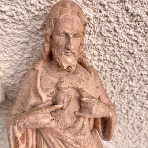 1920s Jesus Sacred Heart Religious Sculpture, Tall Antique Chalk/Plaster Sacre Coeur Statue, French Religious Art, Our Lord Christ Figurine