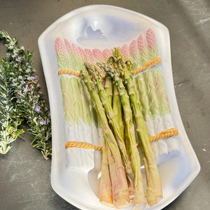 Vintage Majolica Asparagus Serving Platter, Authentic French Country Asparagus Decorated Ceramic Plate, Dining Table Centrepiece