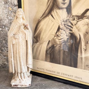 St Thérèse Statue, Saint Theresa Chalk Sculpture, Antique French Church Religious Icon, Christian Art  Figurine of St Therese 9&quot;/23cm high
