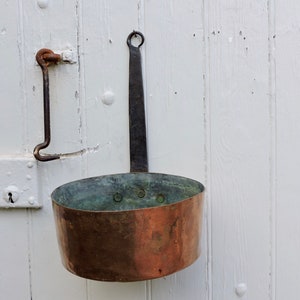 Copper Pan With Forged Iron Handle,  Artisan Made Copper Pan, Rustic Cooking Pot, Vintage French Hanging Jardiniere