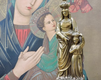 Escultura francesa vintage de Madonna Spelter, Regina Pacis, antigua estatua de María Coronada, altar doméstico