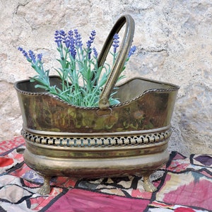 Vintage Brass Jardinière, Lions Paws Feet Plant Holder, French Planter Trough, Mid last Century Jardinière