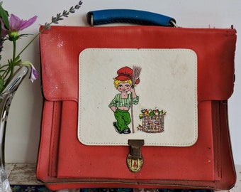 Cartera francesa, bolso escolar vintage, bolso escolar para niños, accesorio de película, maletín para niños de la década de 1950 en estado original, bolso retro