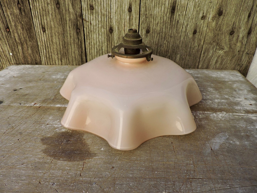 Vintage Glass Light Shade, Art Deco Pink Lamp Shade, Antique French
