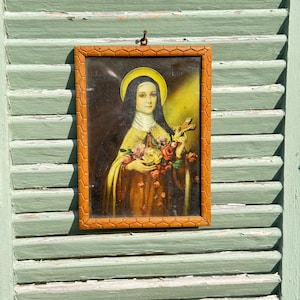 St Thérèse Portrait, Saint Theresa Vintage French Religious Icon, Christian Art, French Wood Framed St Therese Print By Celine 1912