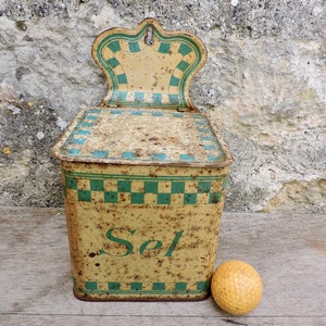 1920s Enamel Salt/Sel Box, Wall Hanging Kitchen Storage Container, Shabby Chic Marble Effect Enamelware, Kitchen Storage, Farmhouse Kitchen