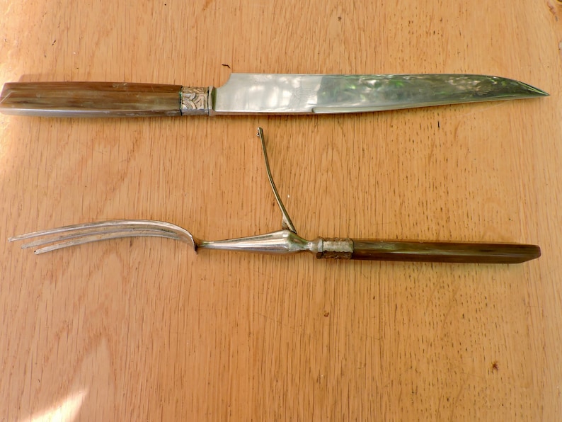 1930s Art Deco Carving Set Fork and Knife Superb French Carving Set In Original Presentation Box