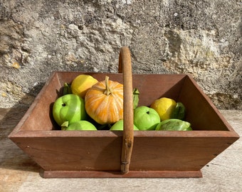 Garden Trug, 1930s French Handmade Rustic Wood Basket, Vegetable Kitchen Display Pannier, Vintage Gathering Harvest Basket