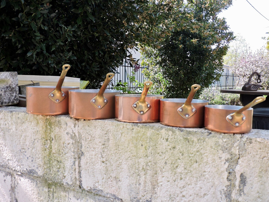 5 Copper Saucepans Vintage French Set of Graduated Country Etsy