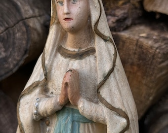 Vintage Virgin Mary Statue, Tall Madonna Statue - Christian Religious Sculpture, Chalk/Plaster Statue, Our Lady of Lourdes, Private Chapel