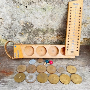 French Game Jeu de Palets, 12 Vintage Brass Discs Complete With Jack/Le Maitre and Pegs, Vintage Outdoor Game Petanque