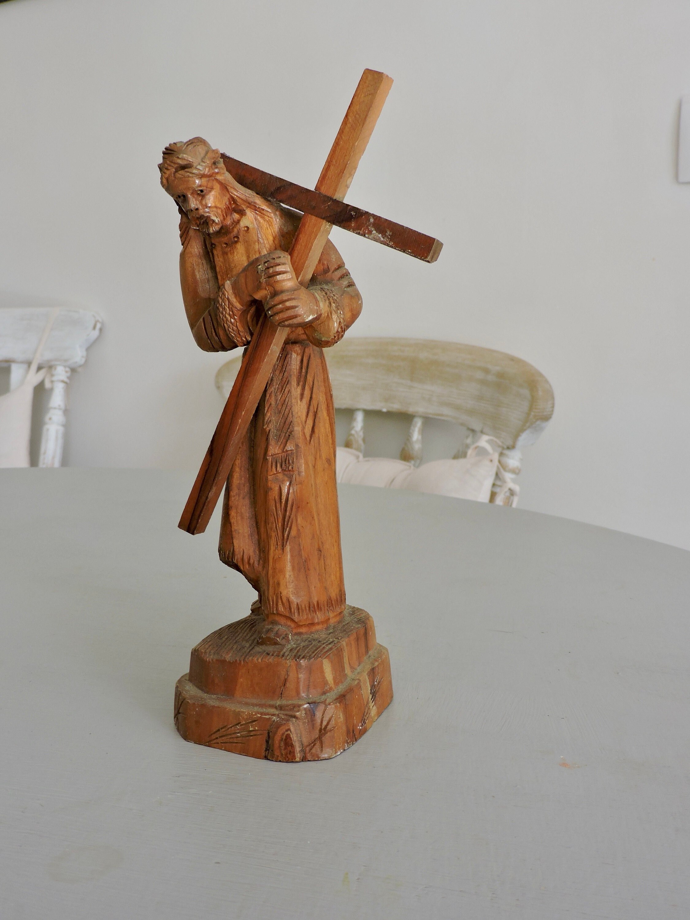 Statue de Jésus Sculpté, Sculpture en Bois Sculpté Français, Statue Religieuse