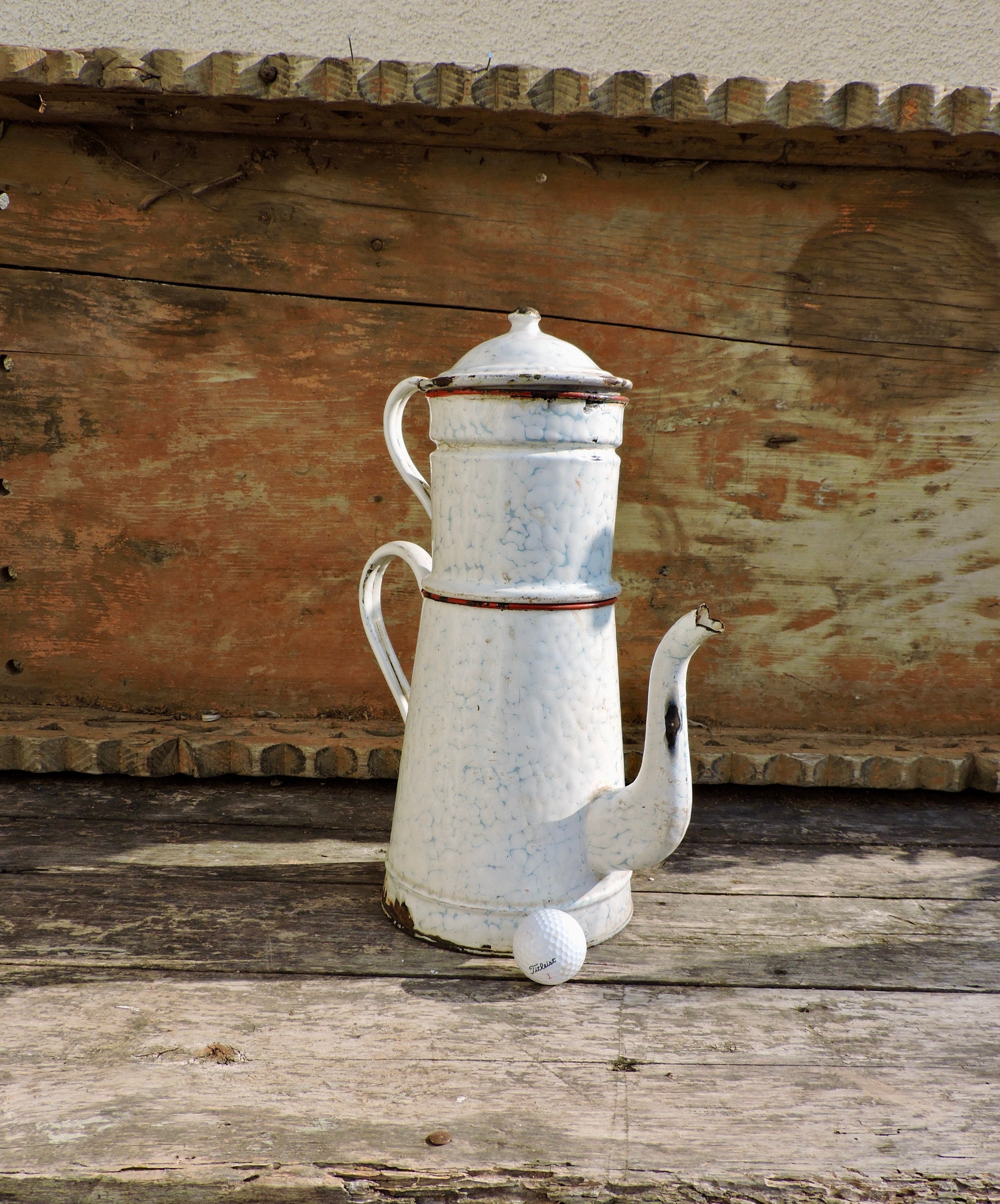 Grande Cafetière Émaillée, Bouilloire Émaillée Des Années 1930, Vintage en Granite, Percolateur à Ca