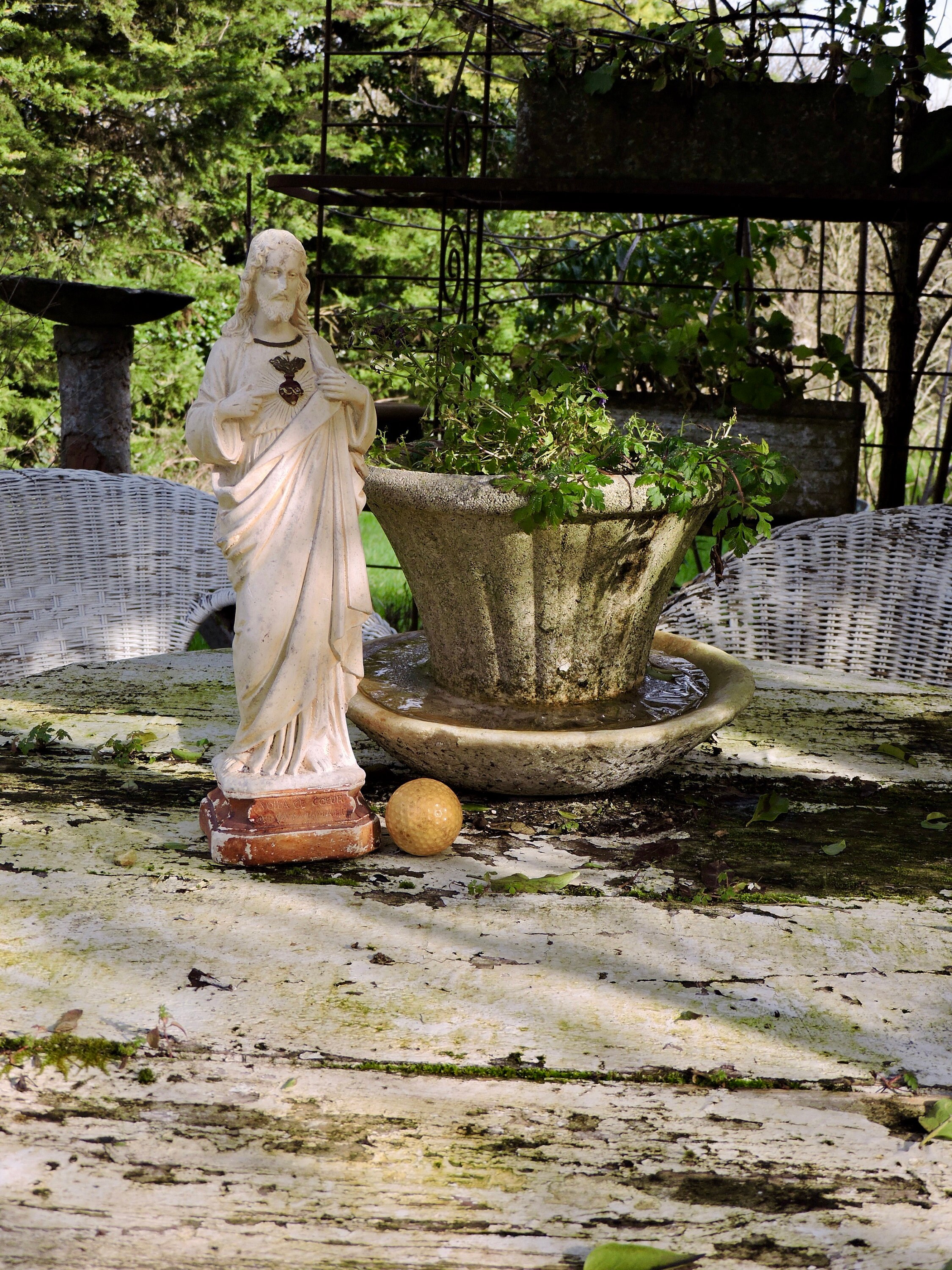 Jésus Vintage Sacré-Coeur Sculpture-Craie/Plâtre Sacre Coeur Statue-Français Religieux Blanc Figure-