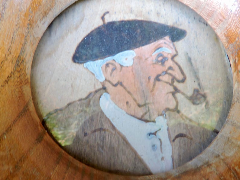 Folk ArtTole Pokerwork Souvenir French Tobacciana Vintage Wood Ashtray French Carved Wood AshtrayCendrier